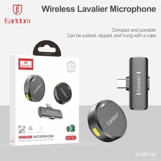 میکروفون بی سیم یقه ای Earldom مدل ET-MC15C تایپ C مناسب تولید محتوا