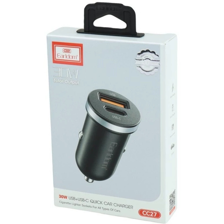 شارژر فندکی خودرو مناسب موبایل و تبلت 30 وات Earldom مدل CC27