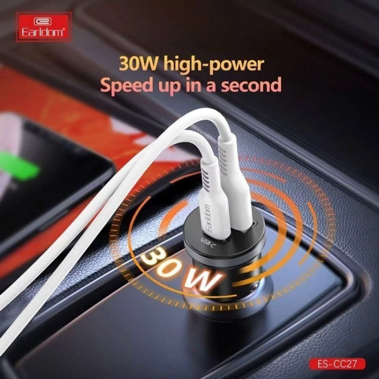 شارژر فندکی خودرو مناسب موبایل و تبلت 30 وات Earldom مدل CC27