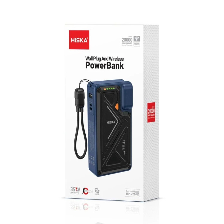 پاوربانک 35 وات هیسکا مدل HP-226PD ظرفیت 20000 میلی آمپر به همراه کابل متصل USB-C
